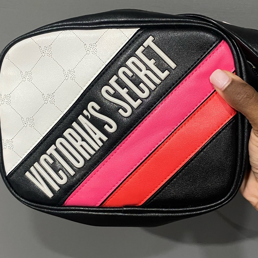 Victoria's Secret Black and Pink Crossbody Bag with Striking Color Design